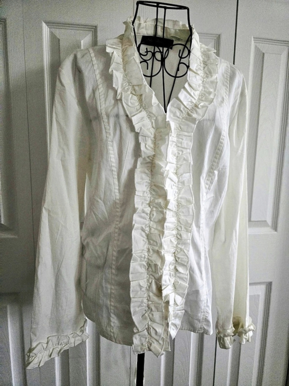 Vintage harve bernard White Ruffle Cotton Blouse Size XL